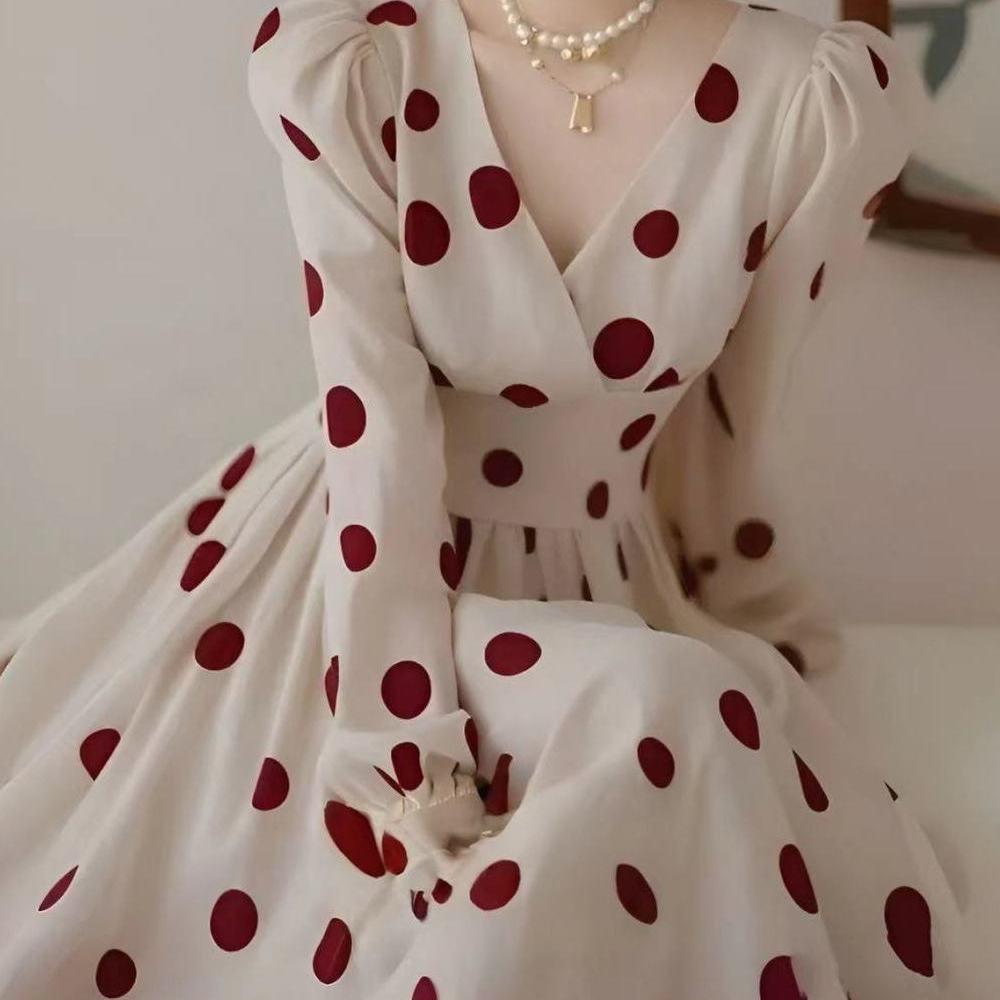 

Elegant Polka Dot Dress - Early Autumn 2026 Arrival, Women s Formal French-Style Skirt S