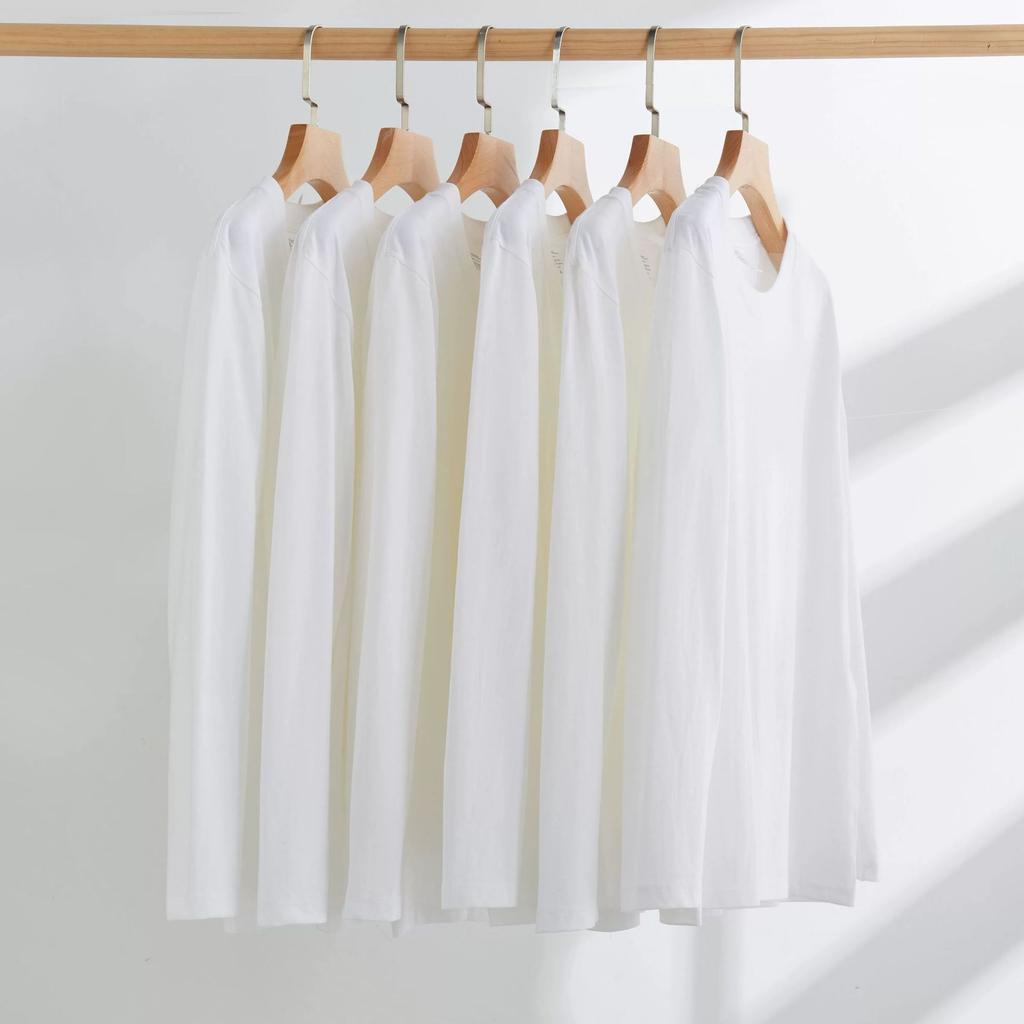 Unisex Long Sleeve Tee O Neck Casual Japanese Korean Style Soft Cotton Basic Top Everyday Layering Shirt