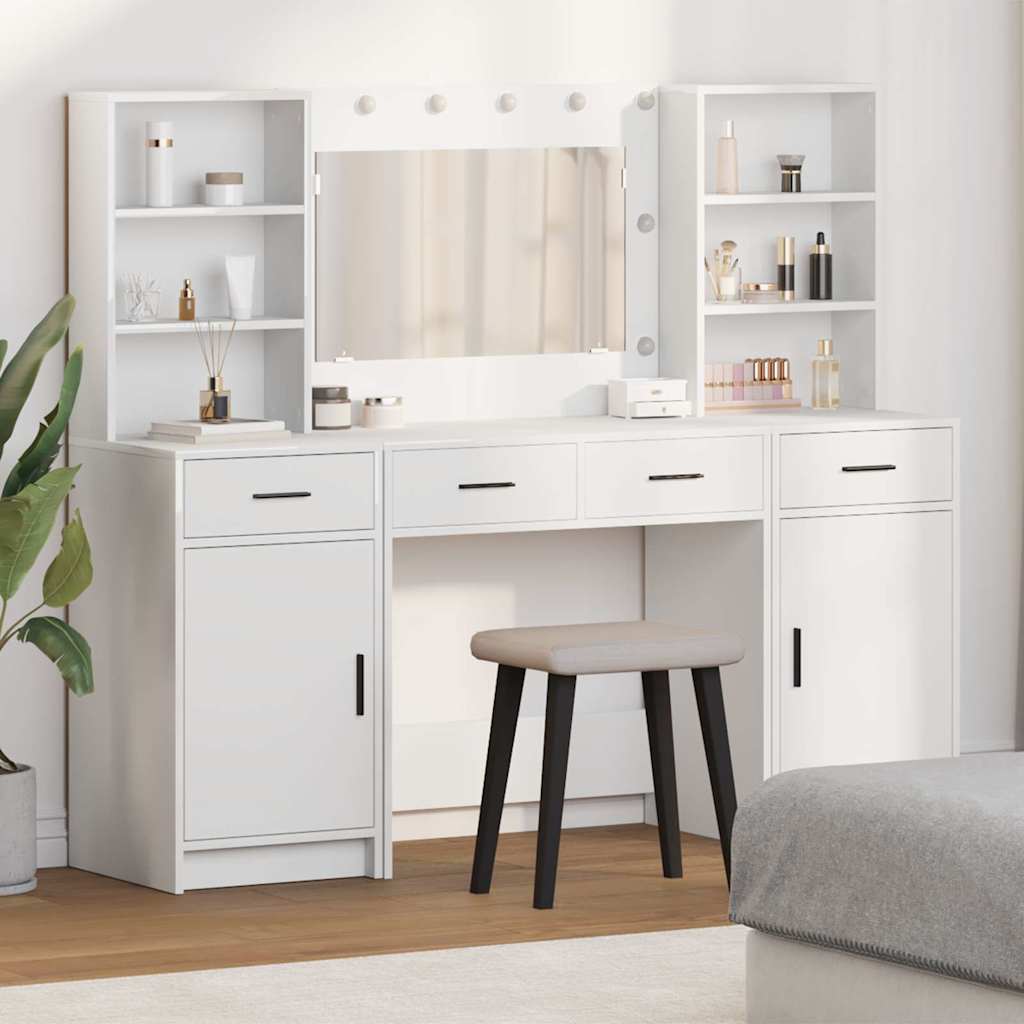 Set toeletta con luci LED e cassetti 3 pezzi Materiale a base di legno bianco