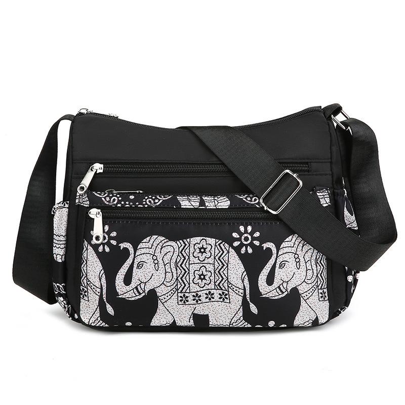 Women Elephant Print Crossbody Bag Multi Pocket Shoulder Bag Large Capacity Lightweight Travel Messenger Purse Zipper Handbag