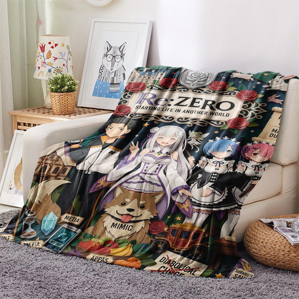 Retro ReZero Starting Life in Another WorldPrint Flannel Blanket, High quality Comfortable for All Seasons, Home Decor, Warmth and Comfort