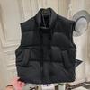 Retro Versatile Cotton Vest Women's Autumn and Winter Stand-up Collar Square Filled with Cotton Loose and Thin Inside and Outside Two Wear Cotton Vest