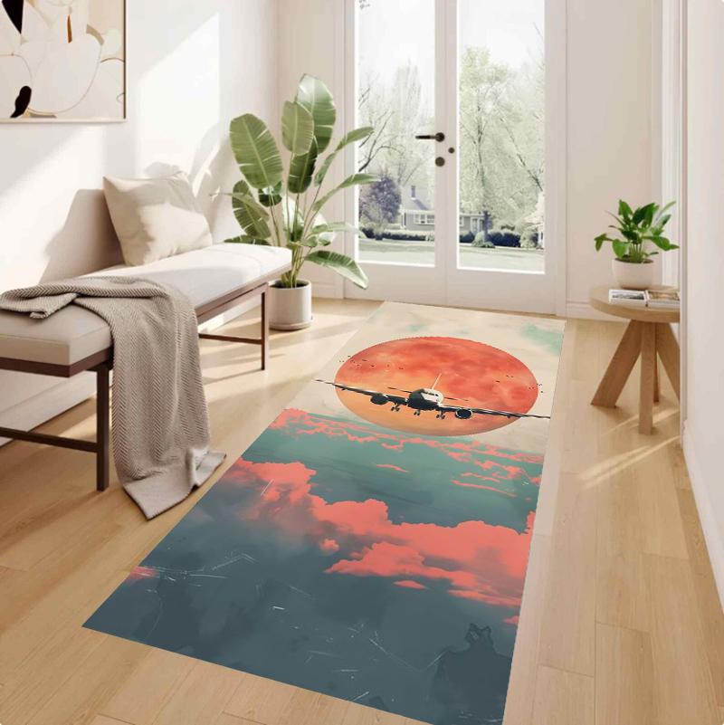 

Vintage Airplane Pattern Long Runner Rug Collection Non Slip Wear Resistant Soft Washable Hallway Kitchen Laundry Room Decor Rug 40X120CM
