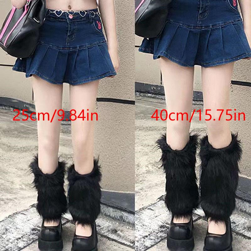 White Black Faux Fur Leg Warmers Boot Covers Goth Solid Leg Socks Punk Jk Knee-Length Hip Hop Hot Girl Fashion Warm Sock Gift