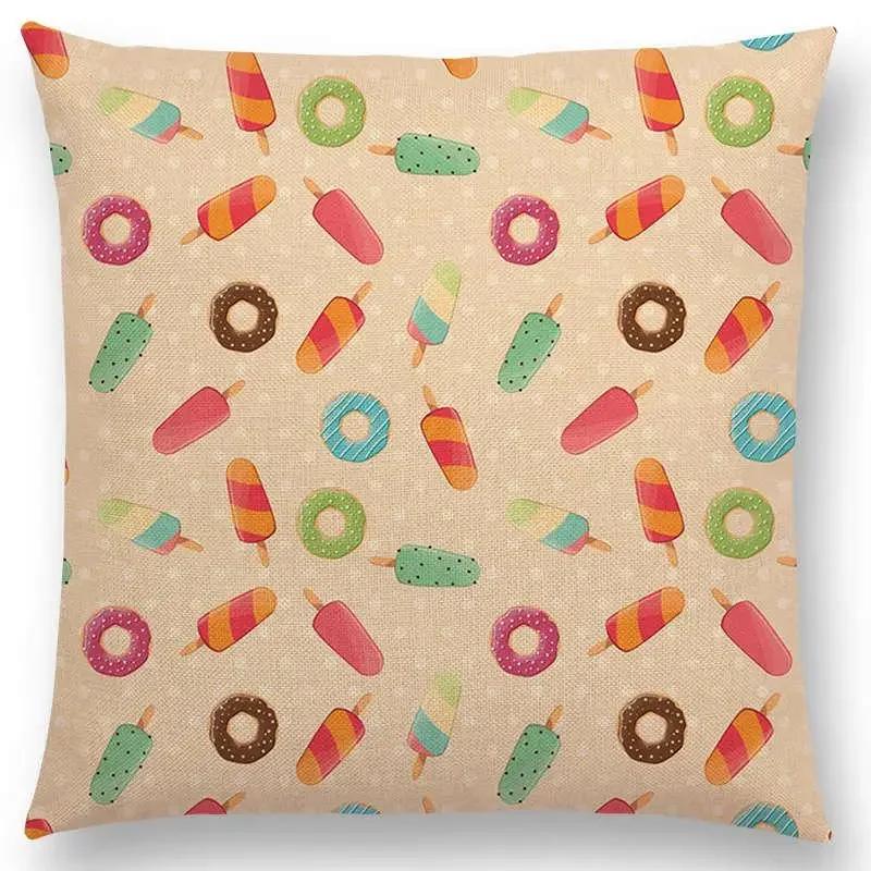 Colorful Prints Cushion Cover Chocolate Candy Donuts Pretty Ice Cream Pattern Color Party Sofa Throw Pillow Case Decor