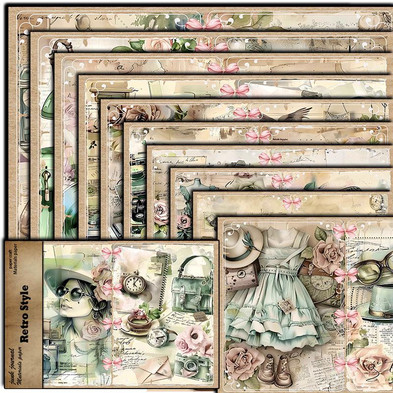 Vintage Beauty Diary: 10 Sheets of Retro Decoration DIY Paper with Daily Objects Pattern