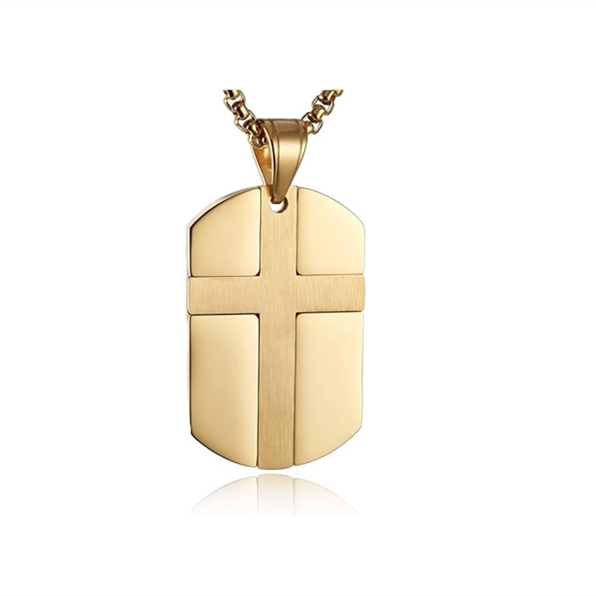 Cross Color Engraving Faith Military Medal Men s Pendant Necklace 60CM