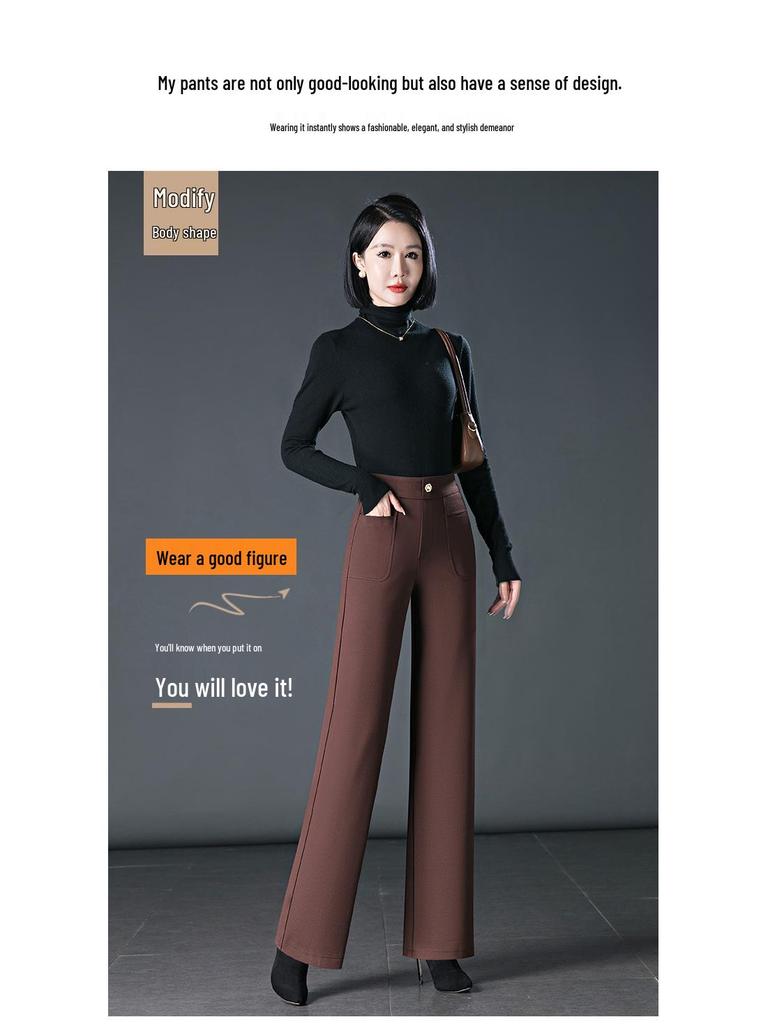 Drapey High-Waisted Wide-Leg Suit Pants for Women: Plus Size, Slimming, Perfect for Spring/Autumn, Ideal for Middle-Aged Mothers