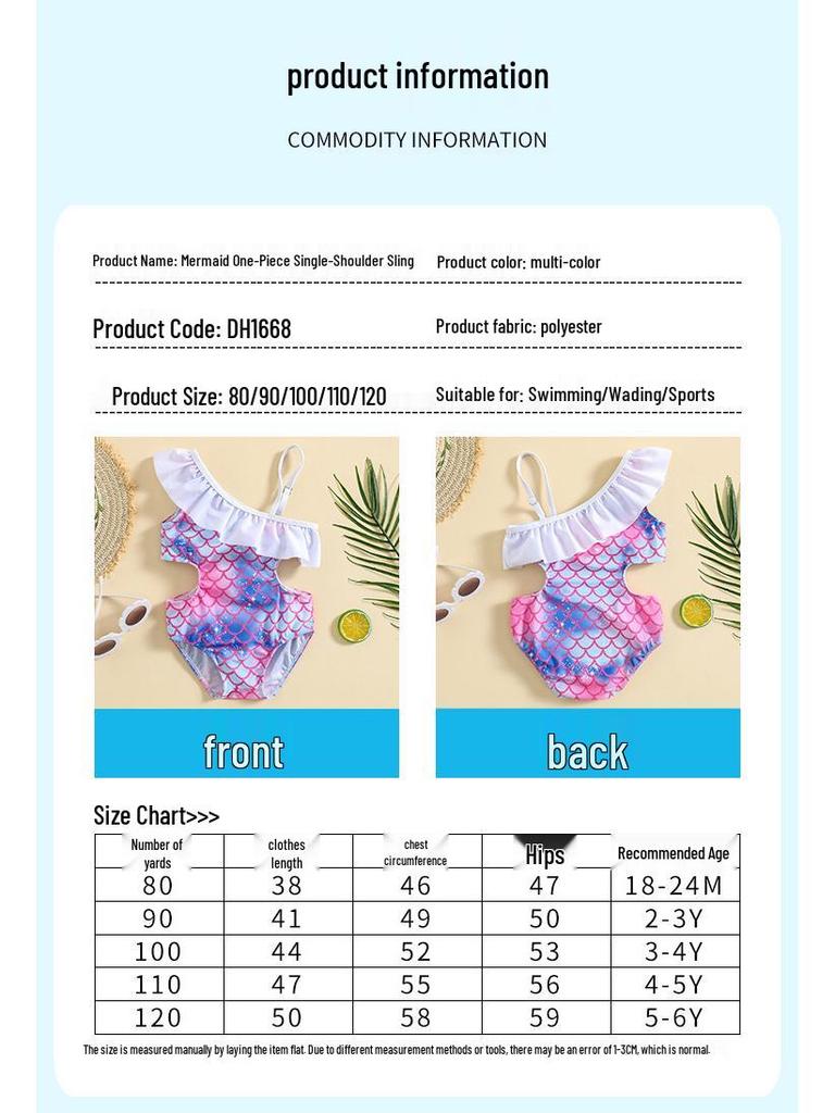 Costum de baie sirenă cu un umăr pentru fete - Costume de baie pentru bebeluși și copii pentru plajă și izvoare termale