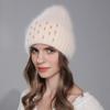Winter Hat For Women Warm Knitted Angora Rabbit Fur Beanies Fashion With Bead Hats Female High Quality Casual luxury Cap