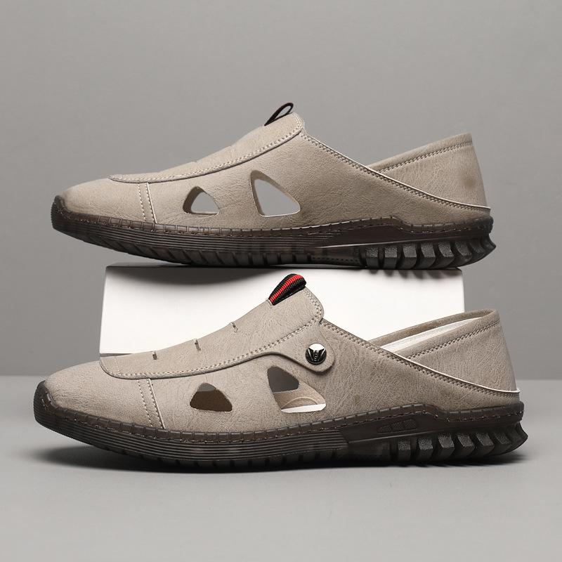 Fashion Designer's New Hollow Men's Loafers Summer Outdoor Walking Non-slip Comfortable Man Leather Casual Shoes Male Sandals