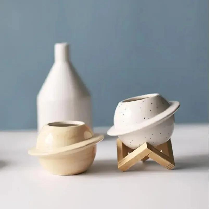 Planet Ceramic Flower Pots Color Painted Planters Desk Succulent Containers Gardening Window Decoration Flower Pots