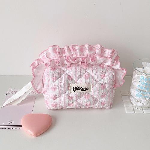 Ins Fresh Red Cherry Quilted Cosmetic Bag Fashion Small Large Toiletry Makeup Storage Bag Cute Lipstick Sanitary Napkin Case