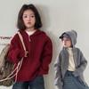 Girls' & Boys' Red Hooded Knit Cardigan - Korean Style Zipper Outerwear for Autumn/Winter