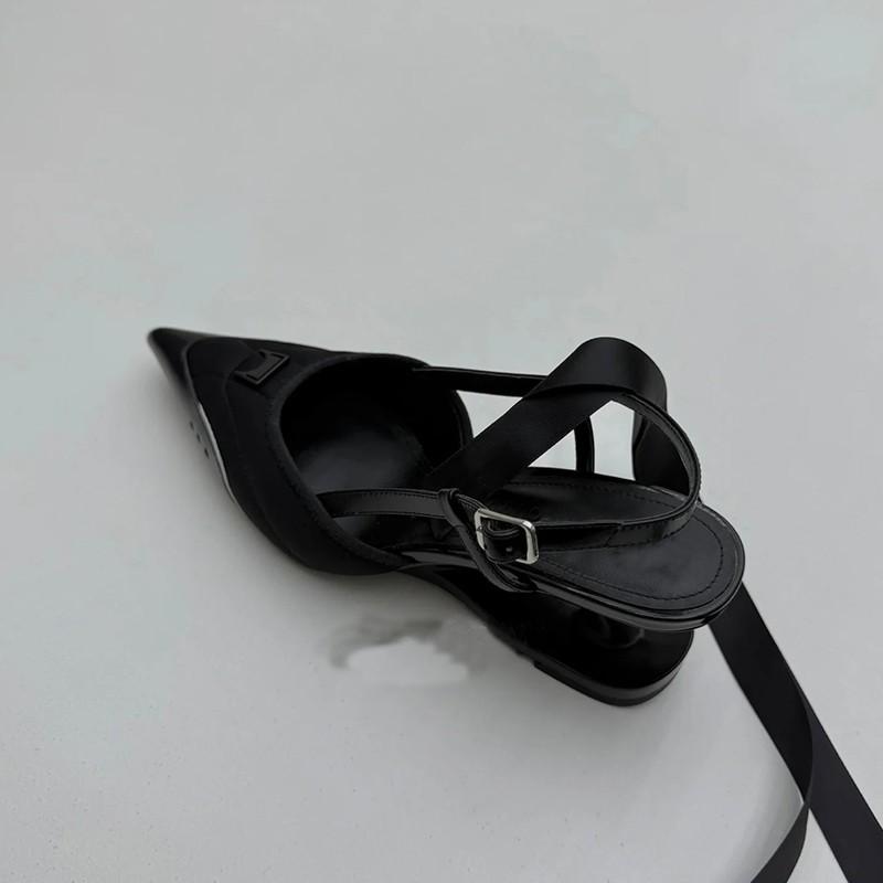 Cowhide version~ niche pointed head special-shaped heel high heels women's ballet style one-word buckle Mary Jane shallow mouth single shoes