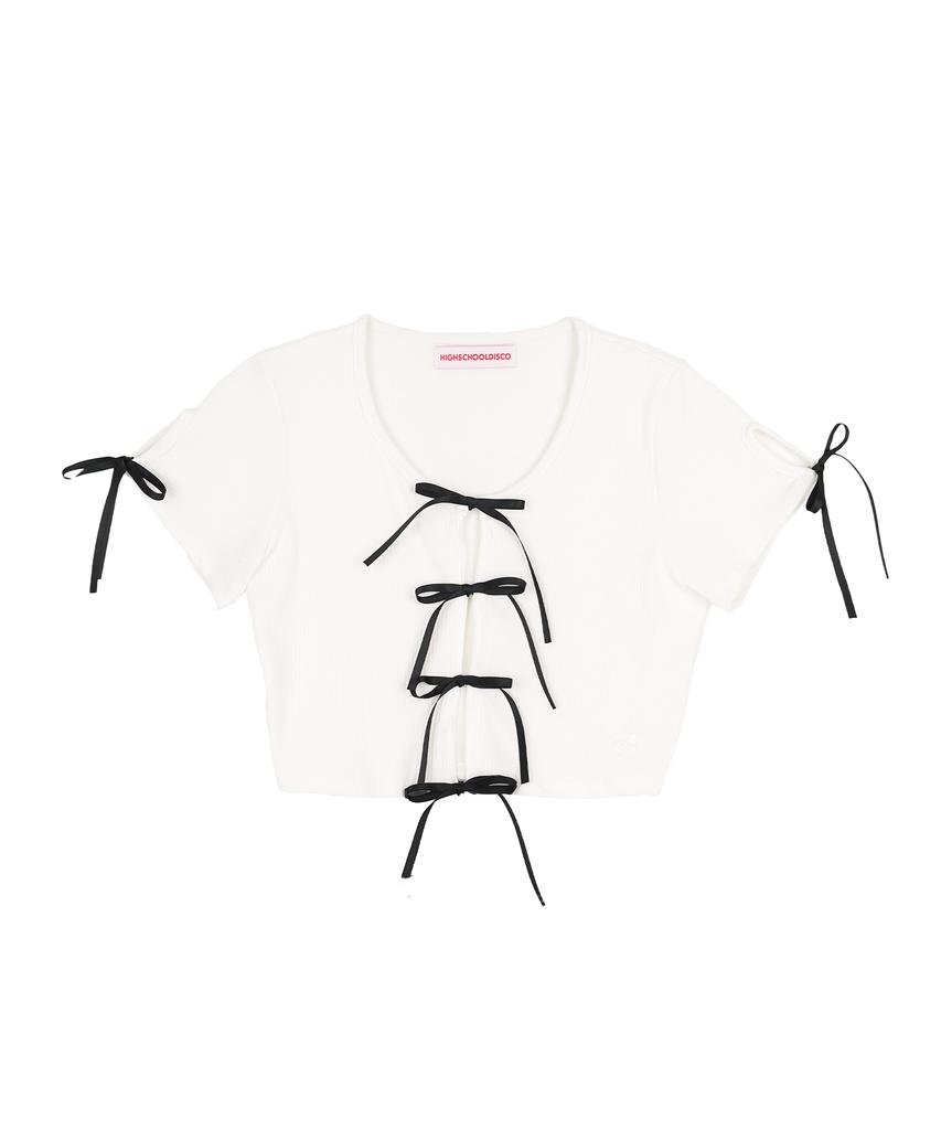High School Disco Ribbon Point Crop Cardigan White