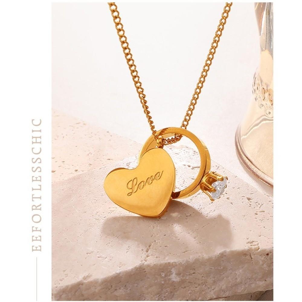 Stainless Steel Heart Ring Pendant Necklace Vintage Romantic Heart Necklace  Couple