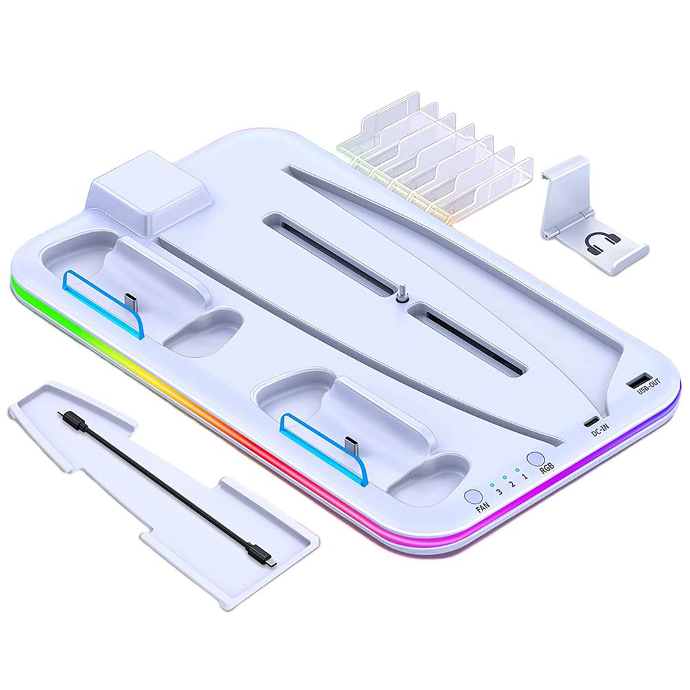 Vertical Cooling Base Game Helmet Rack Controller Charger Stand Storage Disc with RGB Light DC5V-5.5V for PS VR2 PS5