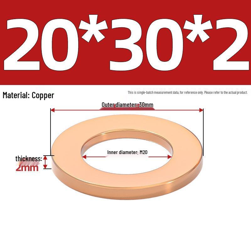 Pure Red Copper Gasket Sealing Ring for Marine Instruments, Metal Flat Washer M3-M60mm