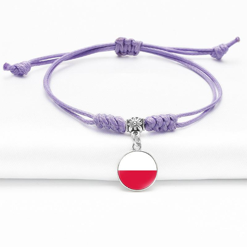 Purple Stylish Unisex Charm Bracelet With European Country Flags Length Adjustable