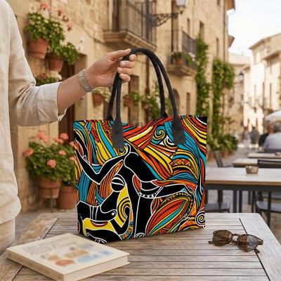  Vibrant African Art Tote Bag Casual Large Capacity Handbag for Daily Use