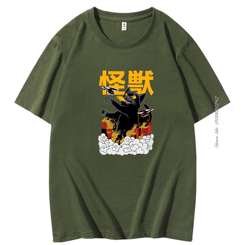 Funny Catzilla Japan Cat Lover T Shirt For Men Cotton Short Sleeve Tshirt Summer Hombre Oversized Tee Shirt Mens Clothes