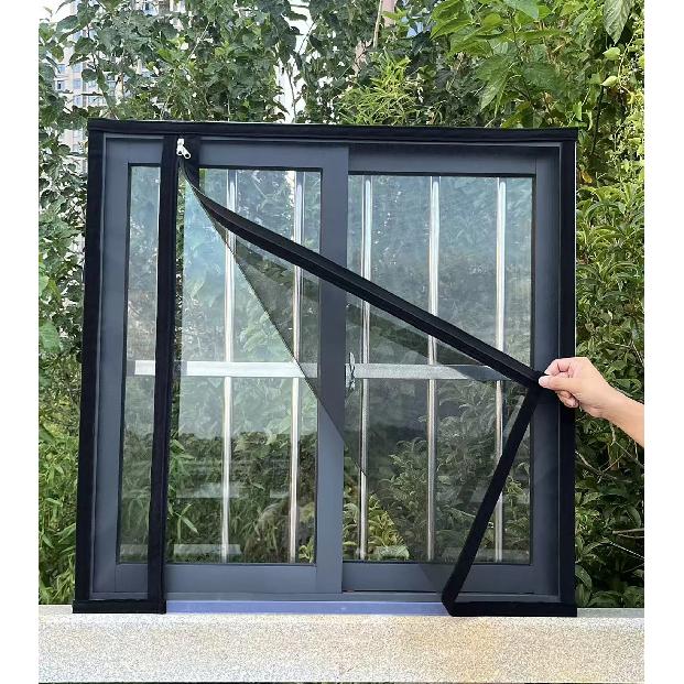 Latest mosquito and insect screen window with side zipper design, self-adhesive and customizable size