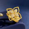New Vintage High Quality Rings Pave Rhinestone Lucky 4 Leaf Clover Flower Ring For Women Luxury Fine Jewelry