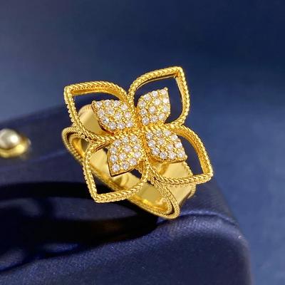 New Vintage High Quality Rings Pave Rhinestone Lucky 4 Leaf Clover Flower Ring For Women Luxury Fine Jewelry