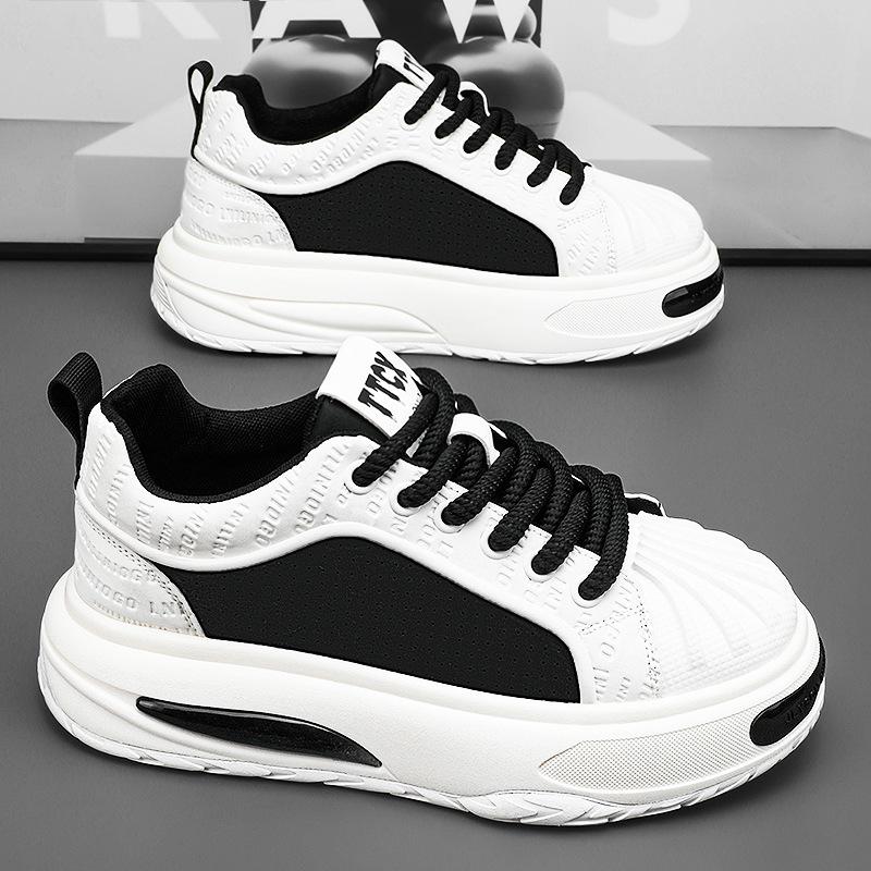 Wasserdichte, rutschfeste schwarze Leder-Sportschuhe für Herren mit dicker Sohle