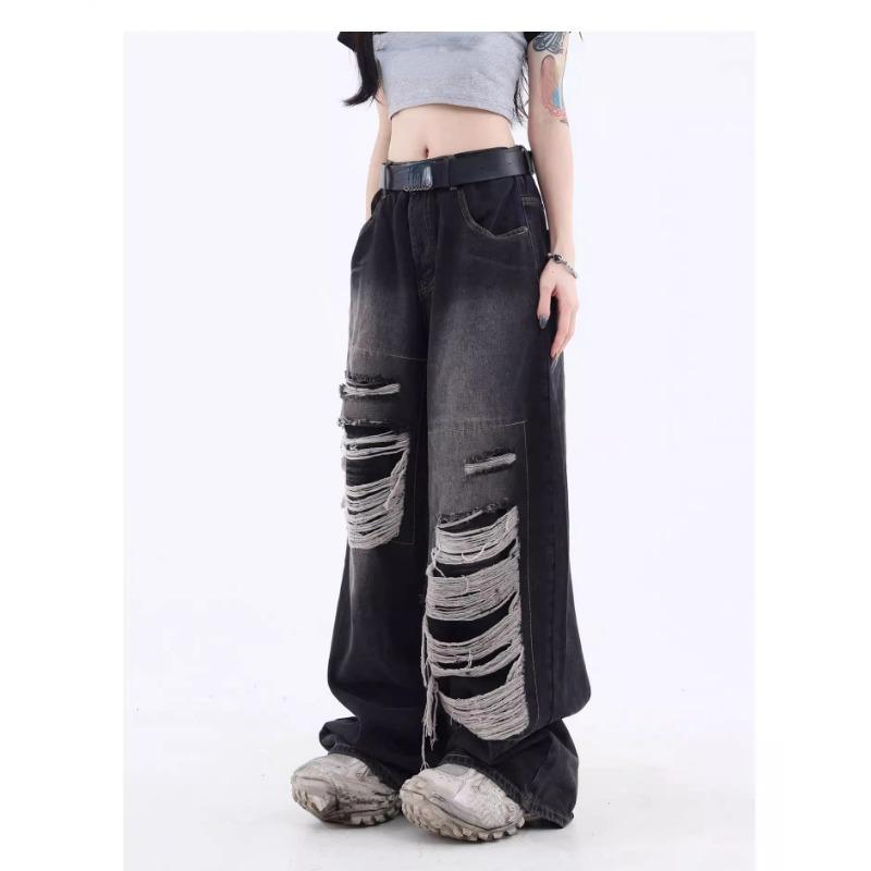 2024 New Ripped Jeans Women Korean Fashion High Waist Loose Casual Pants Women Gothic Baggy Denim Pants Streetwear Jeans