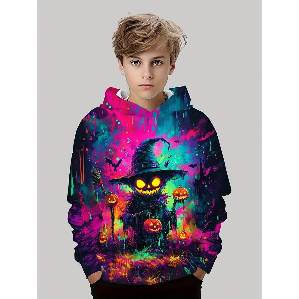 Boy Clothes Funny Terror Pumpkin Long Sleeve Hoodies Child Cartoon Halloween Thin Sweatshirt Tops Halloween Gift for Boys Girls