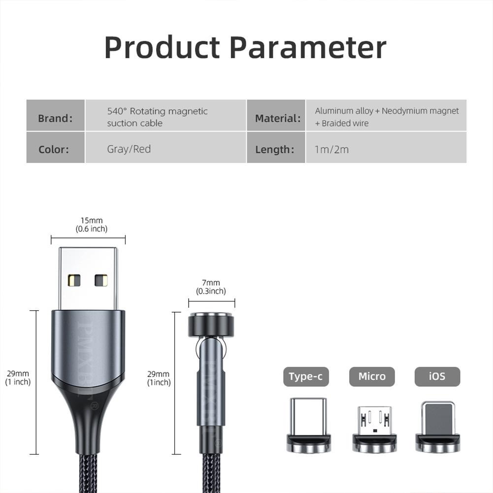540-degree Rotating Magnetic Cable 3A Fast Charging Charger Usb Data Cable Compatible For Iphone Xiaomi Phone