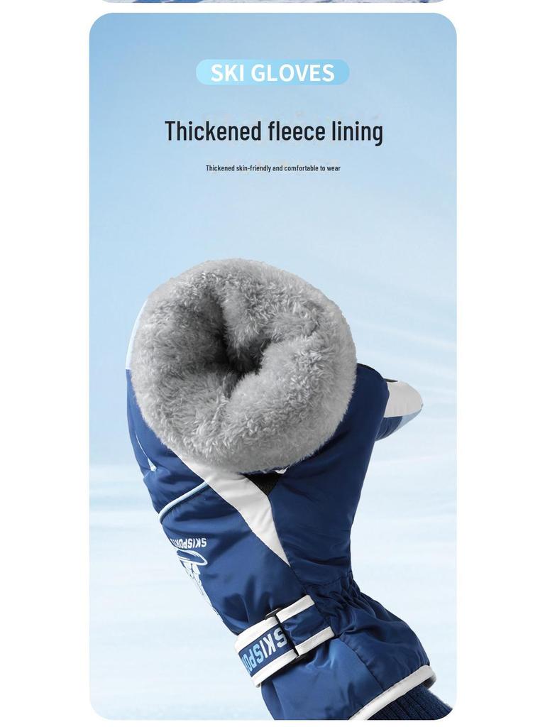 Men's Windproof Waterproof Non-Slip Touchscreen Winter Ski Gloves with Velvet Lining for Cycling & Mountaineering