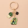 Cute Enamel Cartoon Cat Keychain Potted Plant Flower Key Ring for Women Girls Handbag Pendants DIY Handmade Jewelry Gift
