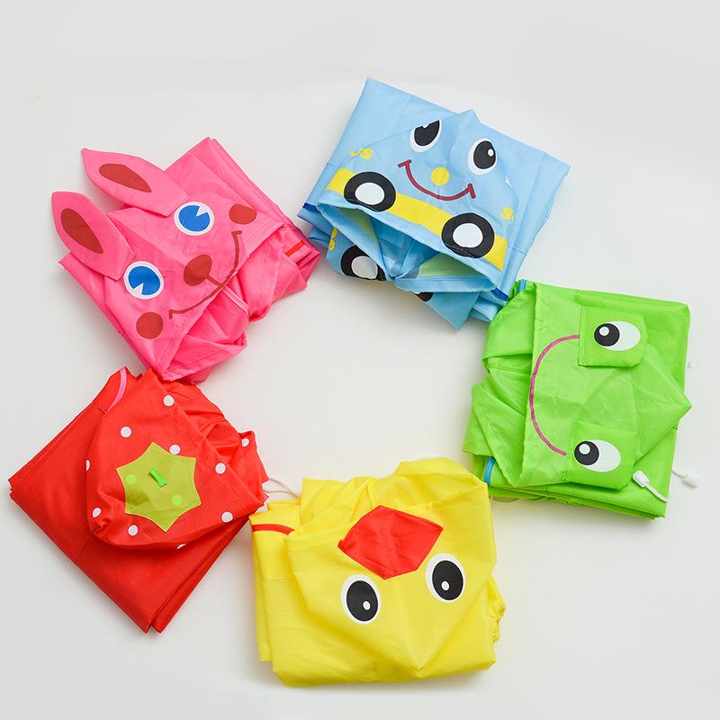Korean Style Kids' Waterproof Cartoon Hooded Raincoat Poncho