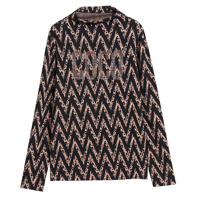 2022 Autumn/Winter Diamond Accent Plus Size Long Sleeve Half-Turtleneck Top for Women