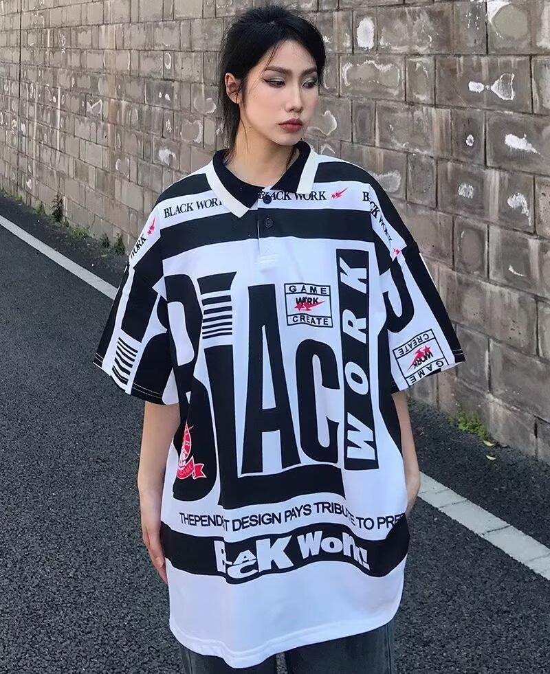 Винтажная футболка-поло большого размера унисекс топы в стиле ретро с буквенным принтом свободный повседневный топ уличная одежда 2XL 1719₽