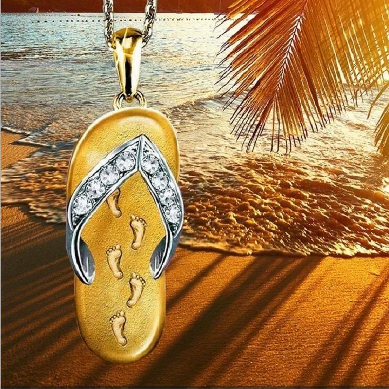 Creative Beach Slipper Pendant Necklace Gold Plated Chain Holiday Jewelry Gift