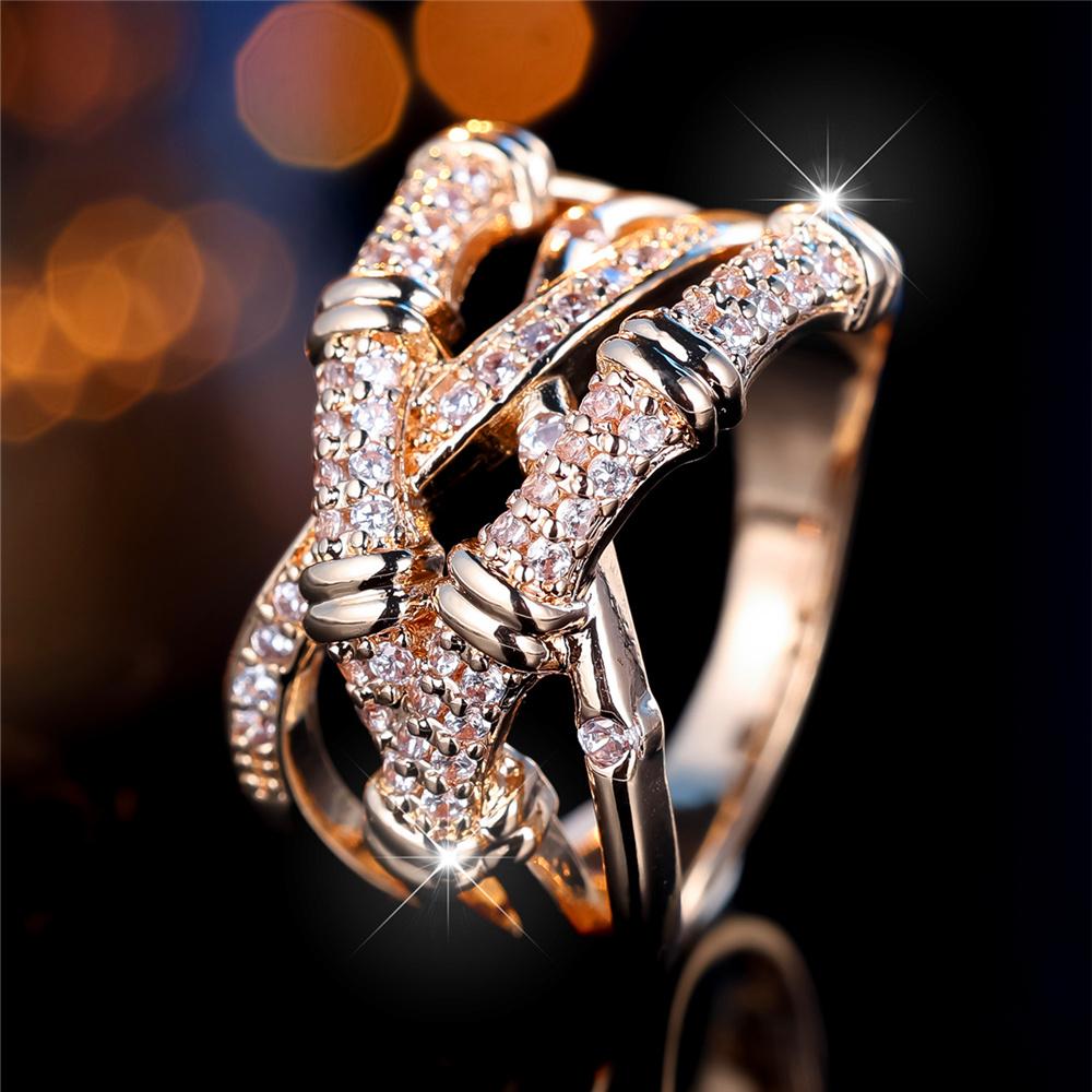 Unique Style Female White Zircon Stone Engagement Ring Vintage Yellow Gold Color Wedding Jewelry For Women