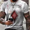 Men's short-sleeved T-shirt summer casual retro hip-hop style round neck printed playing card pattern oversized T-shirt