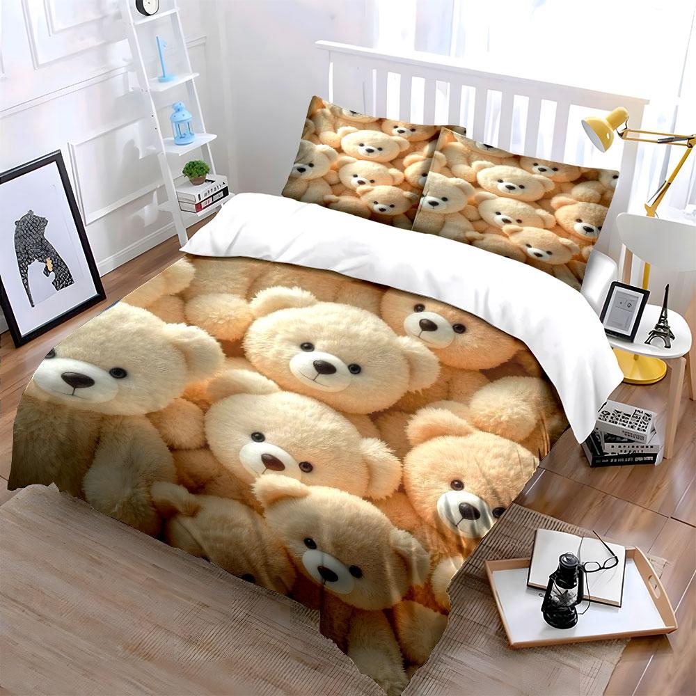 Soft Plush Teddy Bear Set Soft Skin-Friendly Bedding Set Includes 1 Duvet Cover And 2 Pillowcase Gift