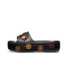 Plataforma Cb Flores Metálicas Sld Chinelos Simples Casuais de Sola Grossa Preto Chinelos Femininos 205717-001