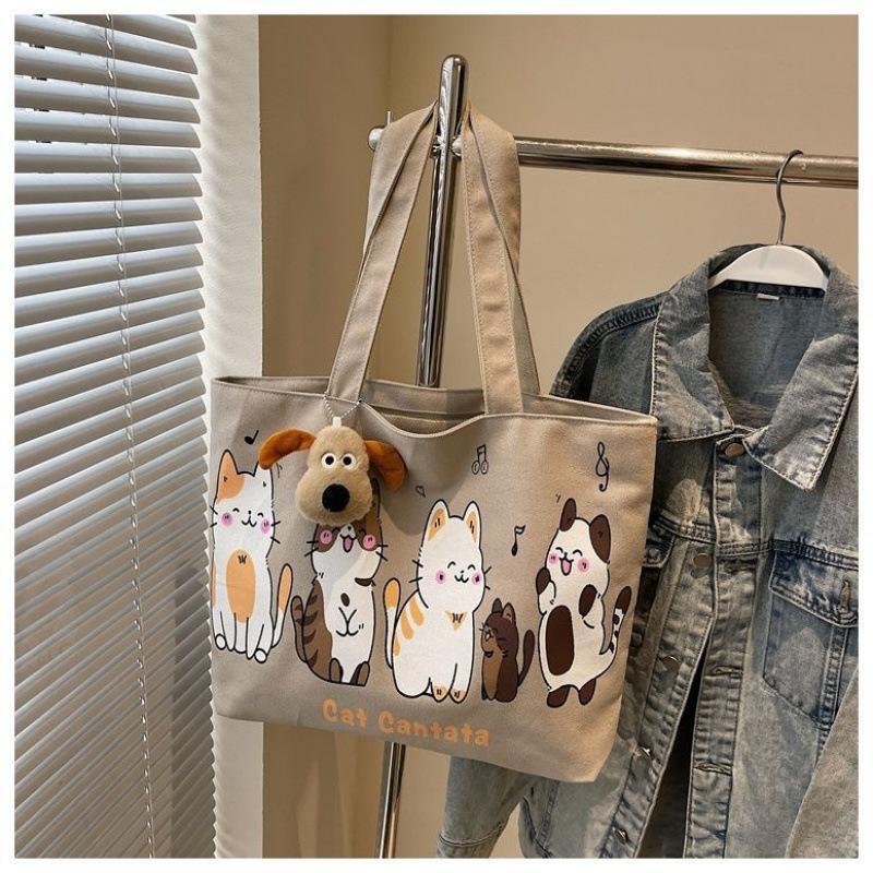 Korean Style Fashion Simple New Style Casual Style Large Capacity Canvas Bag Women s One-shoulder Student Artistic Simple Tote Bag Trendy