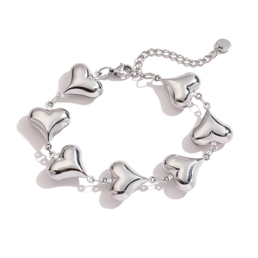 Wholesale Non-Fading Gold Color 316L Stainless Steel Heart Charm Bracelet For Women Casual Daily Jewelry
