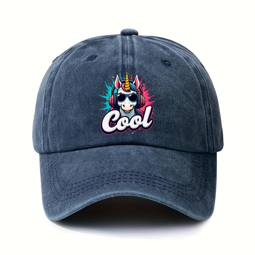Cool Unicorn Print Polyester Baseball Cap Adjustable Snapback Casual Outdoor Hat for Teens Adults