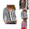 Elegant Women Autumn Striped Floral Button V Neck Long Sleeve T Shirt Casual Blouse