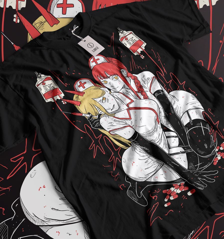 MAKIMA POWER T-Shirt Japanese Anime Manga Chainsaw Man Denji Power Black Shirt