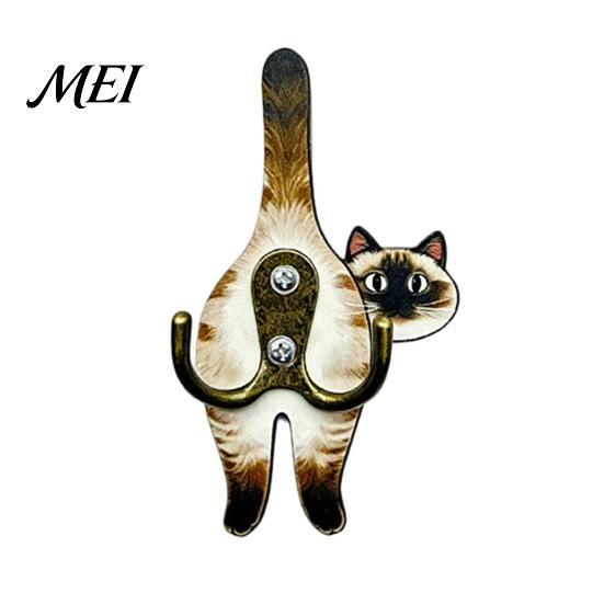 No Drill Wall Hook Cat Butt Wooden Hook, Double with Strong Adhesive Backing Corridor Organizer Durable Cat-Shaped Decorative for Keys Bags