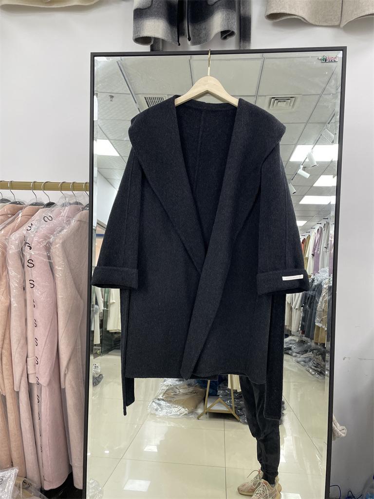 Autumn and winter new belt high-end coat medium and long wool woolen coat double-sided